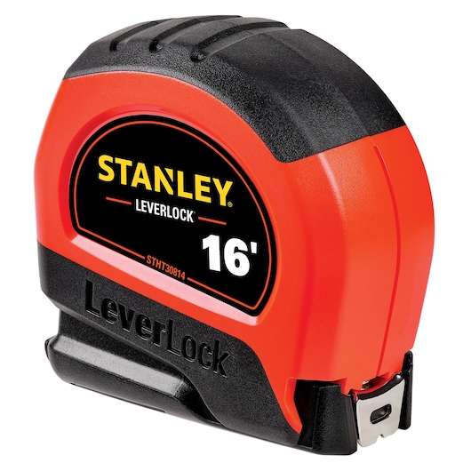Profile of 16 FOOT HIGH VISIBILITY LEVER LOCK TAPE MEASURE.